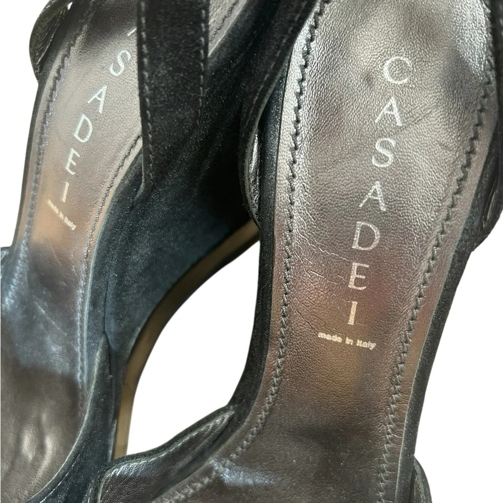 Casadei Black Shimmery Suede Platform Wedges size 10 - Picture 5 of 8